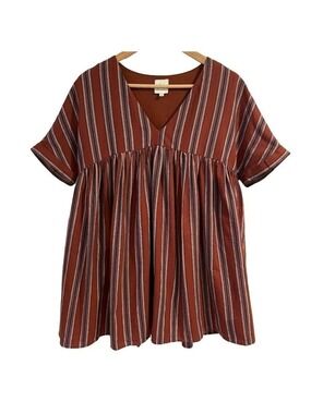 𝅺The Mint Julep Striped Tunic Sz S Oversized Shirt Peplum Cotton Rasta Boho VGUC
